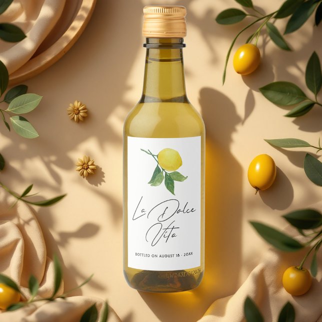 Étiquettes Pour Bouteilles De Vin "La Dolce Vita" Citron huile d'olive maison (Lemon Homemade Olive Oil Wine Label)