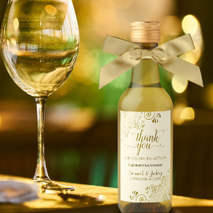 Étiquettes Pour Bouteilles De Vin Lacy Gold sur Crème Mariage Merci Mini