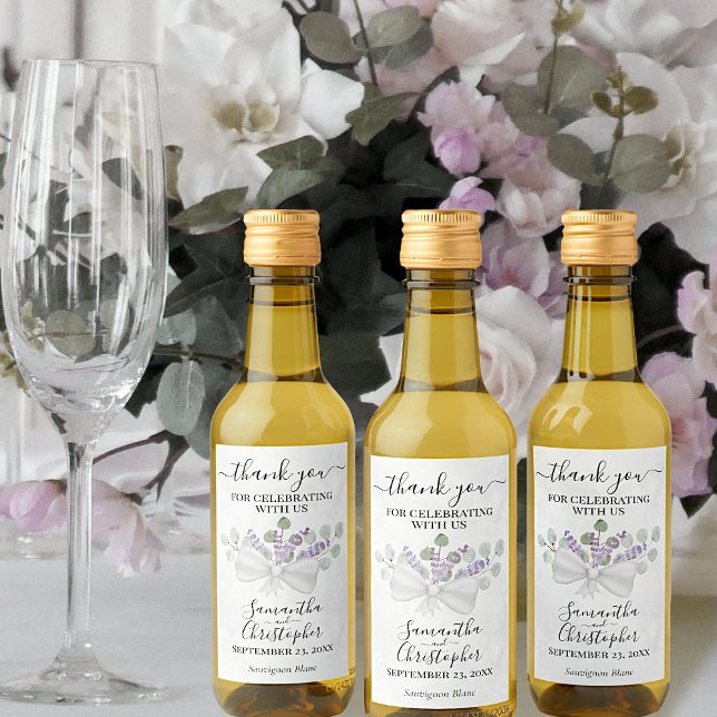 Étiquettes Pour Bouteilles De Vin Lavande Eucalyptus Bouquet Mariage Mini (Créateur téléchargé)