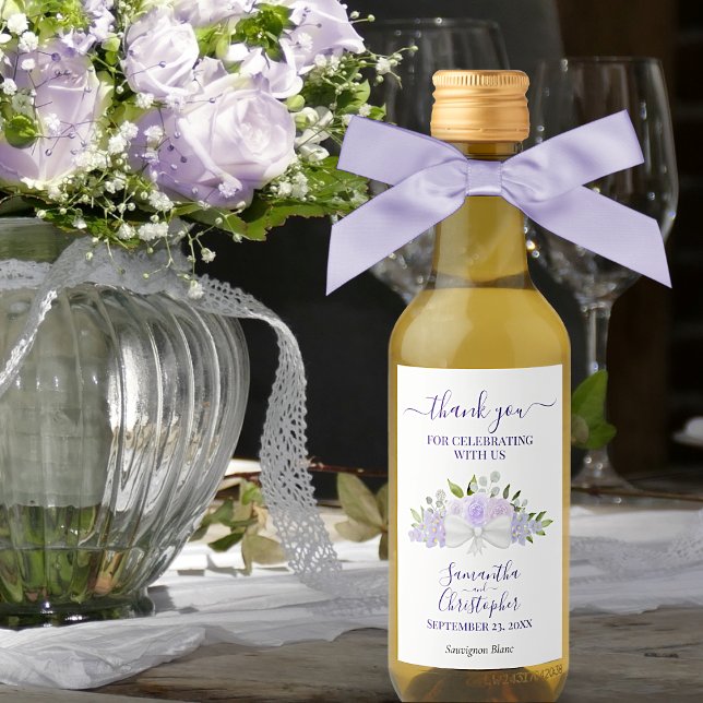 Étiquettes Pour Bouteilles De Vin Lavande Floral élégant mariage Merci Mini (Créateur téléchargé)