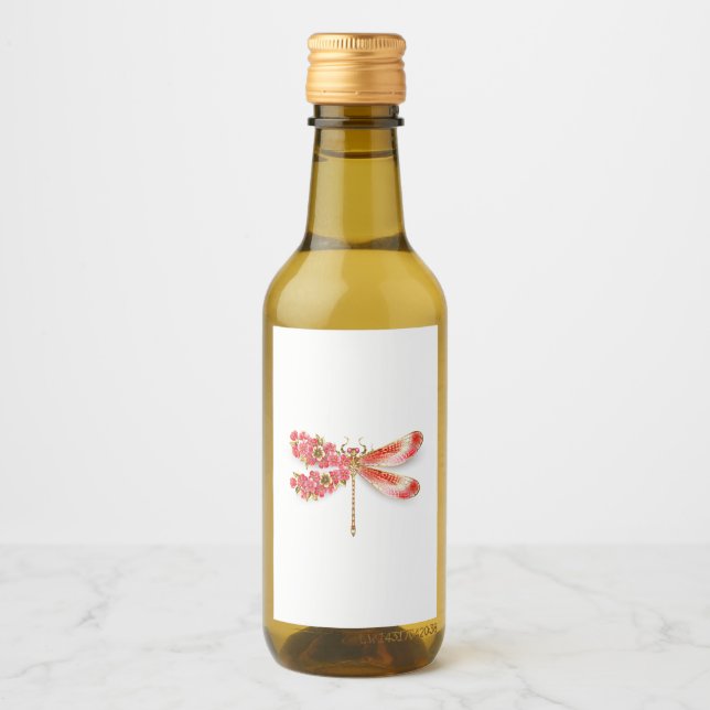 Étiquettes Pour Bouteilles De Vin Libellule fleur avec sakura bijou (Devant)