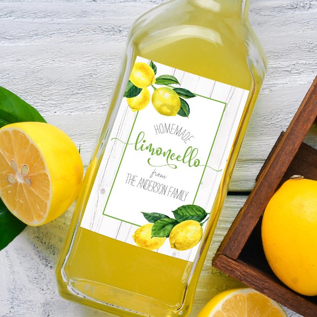Étiquettes Pour Bouteilles De Vin Limoncello aquarelle citrons rustique nom de scrip (Créateur téléchargé)