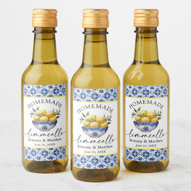 Étiquettes Pour Bouteilles De Vin Limoncello Calligraphie Aquarelle Citron Carreaux  (Bouteilles)