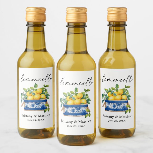 Étiquettes Pour Bouteilles De Vin Limoncello Calligraphie Aquarelle Lemons Box Mini (Bouteilles)