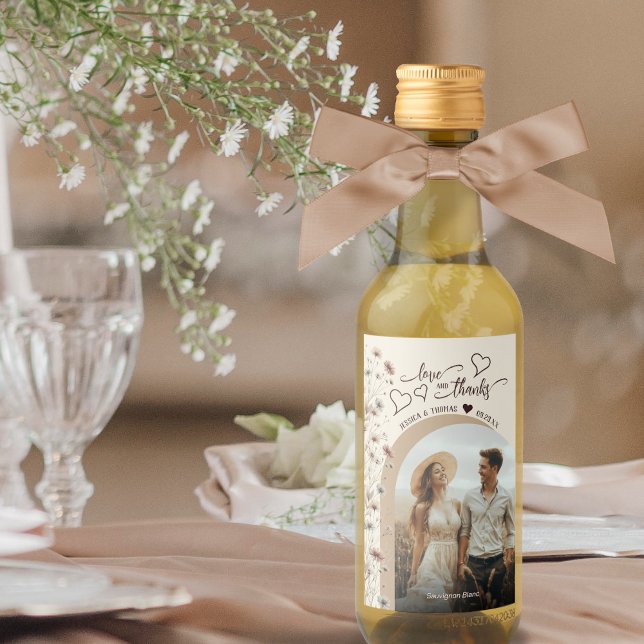 Étiquettes Pour Bouteilles De Vin Love & Merci Boho Fleur sauvage Photo Mini Mariage (Créateur téléchargé)