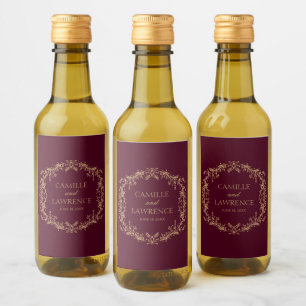 Étiquettes Pour Bouteilles De Vin Mariage cadre floral toile de Bourgogne Champagne