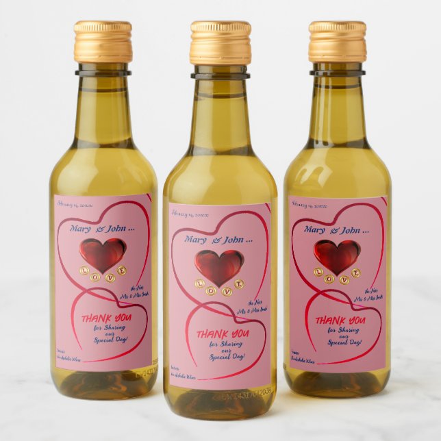 Étiquettes Pour Bouteilles De Vin Mariage de coeur Mini (Bouteilles)