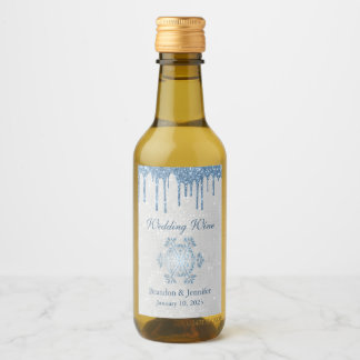 Étiquettes Pour Bouteilles De Vin Mariage d'hiver Flocon de neige et Parties scintil
