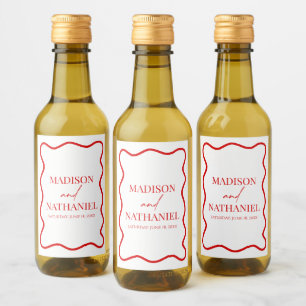 Étiquettes Pour Bouteilles De Vin Mariage Élégant à Bordure Ondulée Rouge Blanc