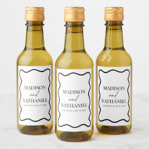 Étiquettes Pour Bouteilles De Vin Mariage Élégant Noir Blanc Bordure Ondulée
