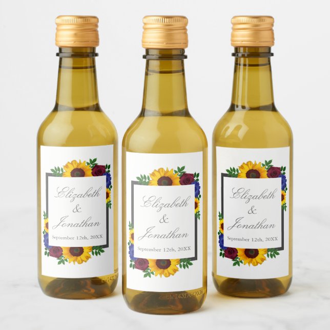 Étiquettes Pour Bouteilles De Vin Mariage floral Rose de tournesol (Bouteilles)