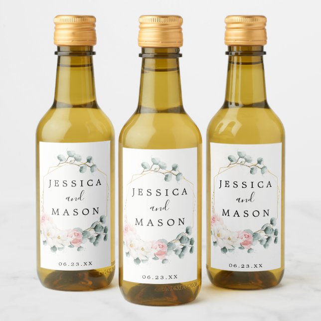 Étiquettes Pour Bouteilles De Vin Mariage Floral Verdure Mini Étiquettes de vin (Bouteilles)