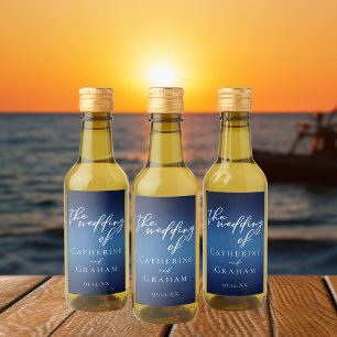 Étiquettes Pour Bouteilles De Vin Mariage moderne Bleu Soirée Mini personnalisable