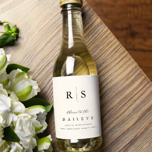Étiquettes Pour Bouteilles De Vin Mariage Monogramme noir & écrin classique