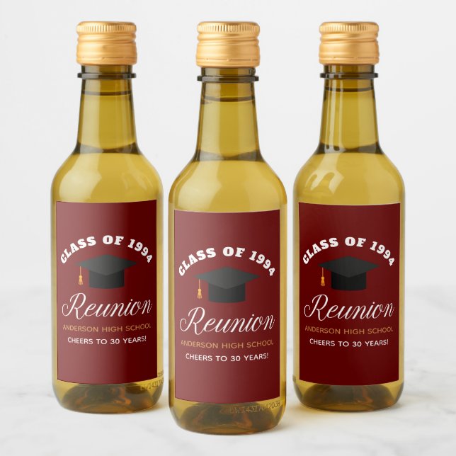 Étiquettes Pour Bouteilles De Vin Maroon Gold High School Reunion Party Custom Mini (Bouteilles)