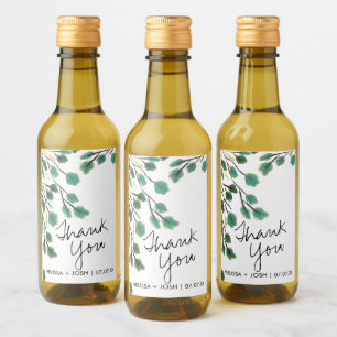 Étiquettes Pour Bouteilles De Vin Merci feuille de eucalyptus dessinée à la main    
