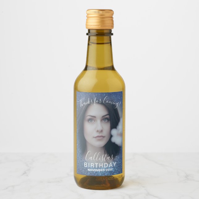 Étiquettes Pour Bouteilles De Vin Merci Navy Blue Parties scintillant Ombre Photo An (Devant)