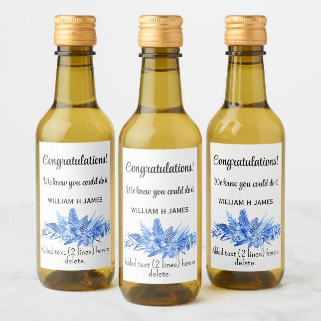 Étiquettes Pour Bouteilles De Vin Mini bouteille à vin Félicitations Cobalt Blue (10 (Bouteilles)