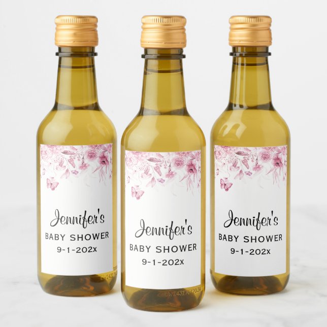 Étiquettes Pour Bouteilles De Vin Mini Bouteille Baby shower rose Floral Drop Mini (Bouteilles)