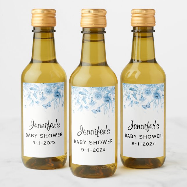 Étiquettes Pour Bouteilles De Vin Mini Bouteille Bleu Bébé Garçon Douche Floral Drop (Bouteilles)