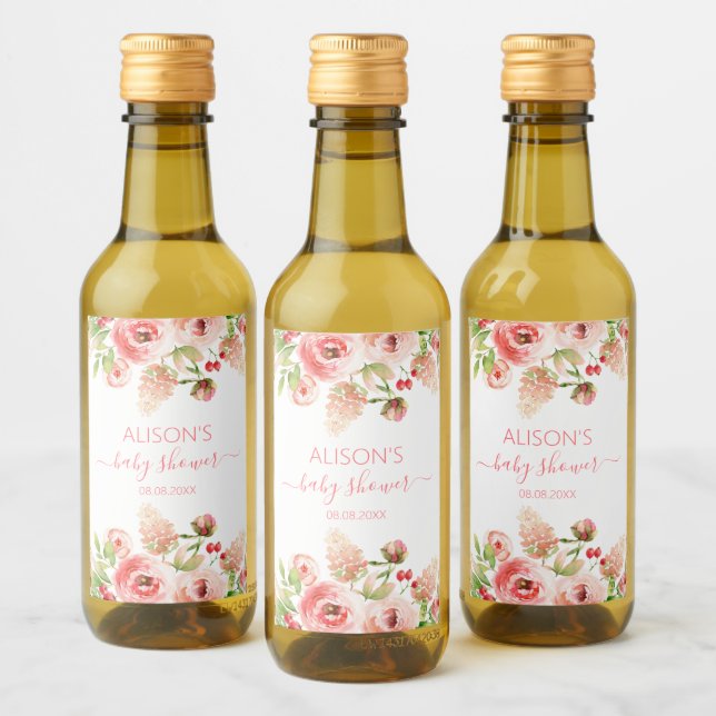Étiquettes Pour Bouteilles De Vin Mini Fête de Naissance Fille Fleurs de Rosier Rose (Bouteilles)