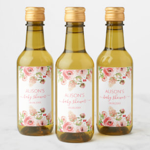 Étiquettes Pour Bouteilles De Vin Mini Fleurs de Rose Rose Fleurie Fille Baby Shower