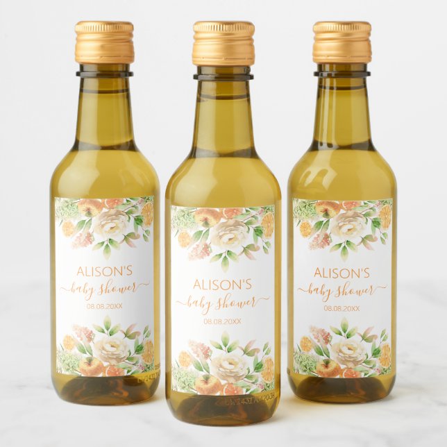 Étiquettes Pour Bouteilles De Vin Mini Rose jaune Floral Fleurs Fille Baby Shower (Bouteilles)