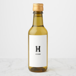 ÉTIQUETTES POUR BOUTEILLES DE VIN MINIMALISTE NOIR UNE LETTRE MONOGRAMME NOM BLANC