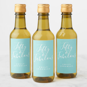 Étiquettes Pour Bouteilles De Vin Moderne 50 Fabuleux Turquoise Nom 50e anniversaire