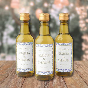 Étiquettes Pour Bouteilles De Vin Motif bleu et blanc de style vintage Dusty