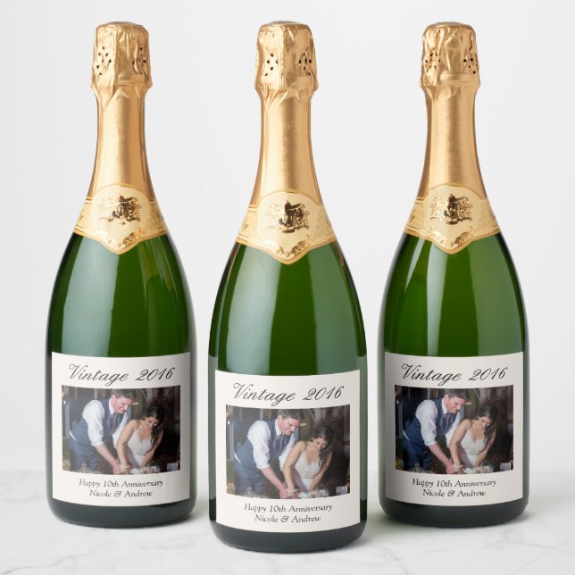 Étiquettes Pour Bouteilles De Vin Mousseux 10th Anniversary Gift Personalized Wedding Photo (Bouteilles)