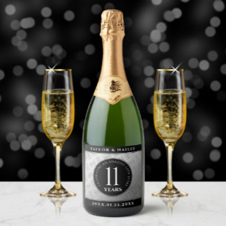 Étiquettes Pour Bouteilles De Vin Mousseux 11ème anniversaire de Mariage en acier