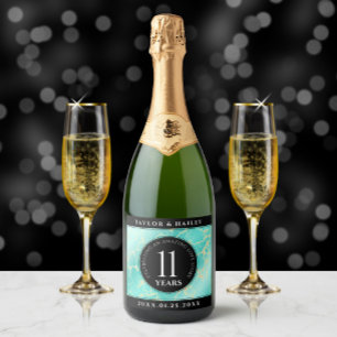 Étiquettes Pour Bouteilles De Vin Mousseux 11ème anniversaire de Mariage turquoise