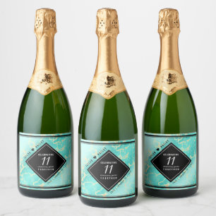 Étiquettes Pour Bouteilles De Vin Mousseux 11ème anniversaire de Mariage turquoise