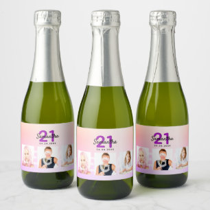 Étiquettes Pour Bouteilles De Vin Mousseux 21e anniversaire arc-en-ciel photo rose or légal