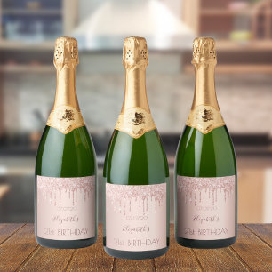 Étiquettes Pour Bouteilles De Vin Mousseux 21e anniversaire blush rose or parties scintillant