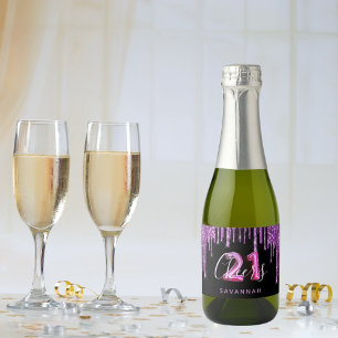 Étiquettes Pour Bouteilles De Vin Mousseux 21e anniversaire noir violet parties scintillant g