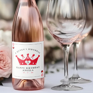 Étiquettes Pour Bouteilles De Vin Mousseux 21e anniversaire Queen of Hearts Casino Poker Card