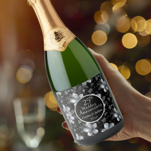 Étiquettes Pour Bouteilles De Vin Mousseux 25e anniversaire de la Parties scintillant d'argen