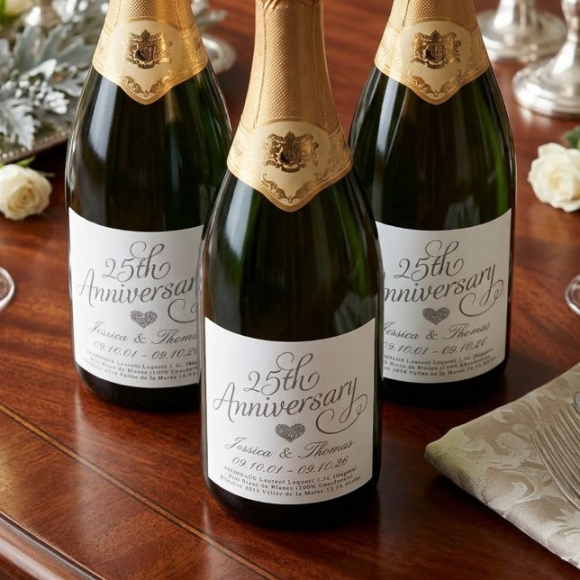 Étiquettes Pour Bouteilles De Vin Mousseux 25e anniversaire de mariage de noces d'argent (Créateur téléchargé)
