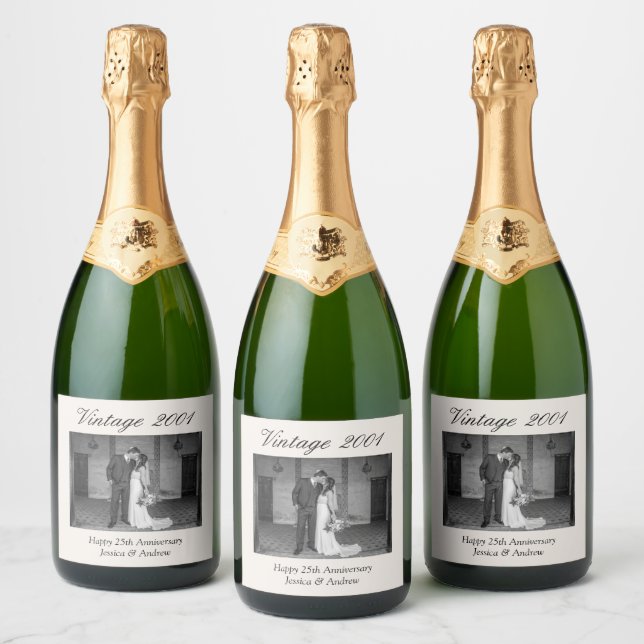 Étiquettes Pour Bouteilles De Vin Mousseux 25th Anniversary Gift Personalized Wedding Photo (Bouteilles)