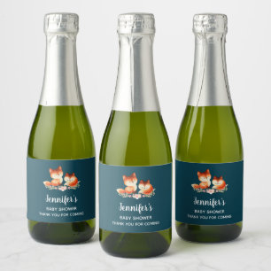 Étiquettes Pour Bouteilles De Vin Mousseux 2 mignons petits Baby showers de renards rouges