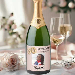 Étiquettes Pour Bouteilles De Vin Mousseux 30e anniversaire rose or rose photo