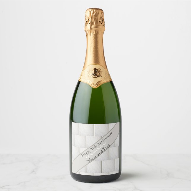 Étiquettes Pour Bouteilles De Vin Mousseux 37e anniversaire du Mariage Alabaster, modifiable (Devant)