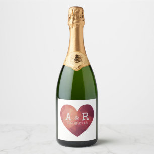 Étiquettes Pour Bouteilles De Vin Mousseux 3d rouge couple monogrammes mariage date