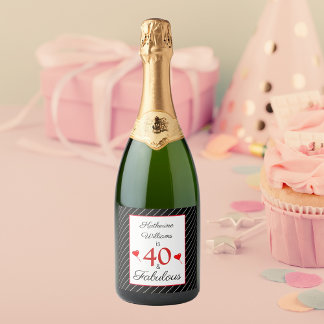 Étiquettes Pour Bouteilles De Vin Mousseux 40 & Fabuleux 40e Anniversaire Nom Noir & Blanc