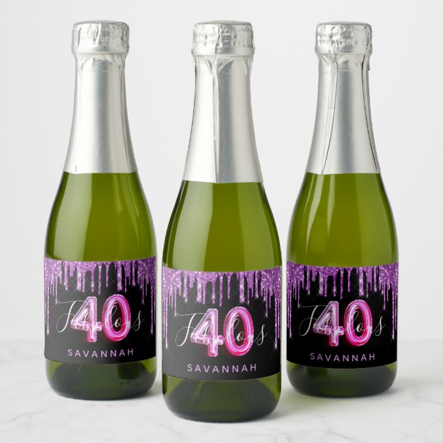 Étiquettes Pour Bouteilles De Vin Mousseux 40 Fabuleux anniversaire noir rose violet parties  (Bouteilles)