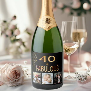 Étiquettes Pour Bouteilles De Vin Mousseux 40 fabuleux collage photo d'anniversaire noir or