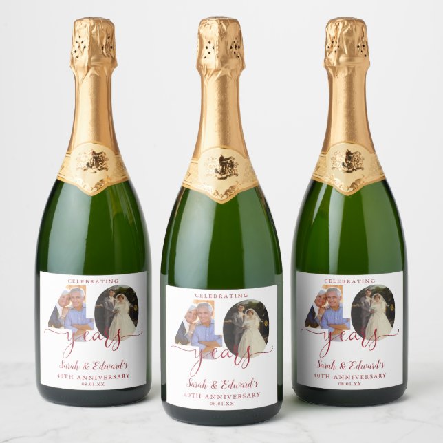 Étiquettes Pour Bouteilles De Vin Mousseux 40e anniversaire du Mariage Ruby 2 Photo (Bouteilles)