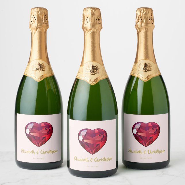 Étiquettes Pour Bouteilles De Vin Mousseux 40e anniversaire du Mariage Ruby Red Pink Gold (Bouteilles)